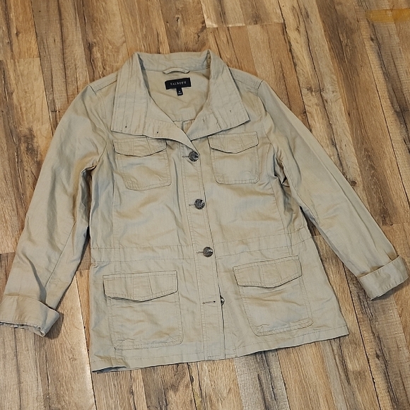 Talbots Tan Utility Jacket Lightweight Cotton Blend - Picture 1 of 8